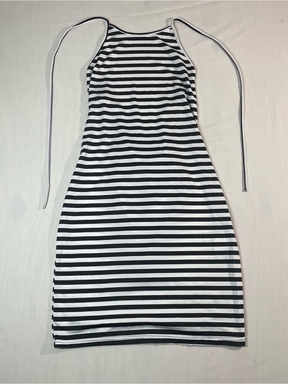 SHEIN Black & White Striped Tie-Back Midi Dress